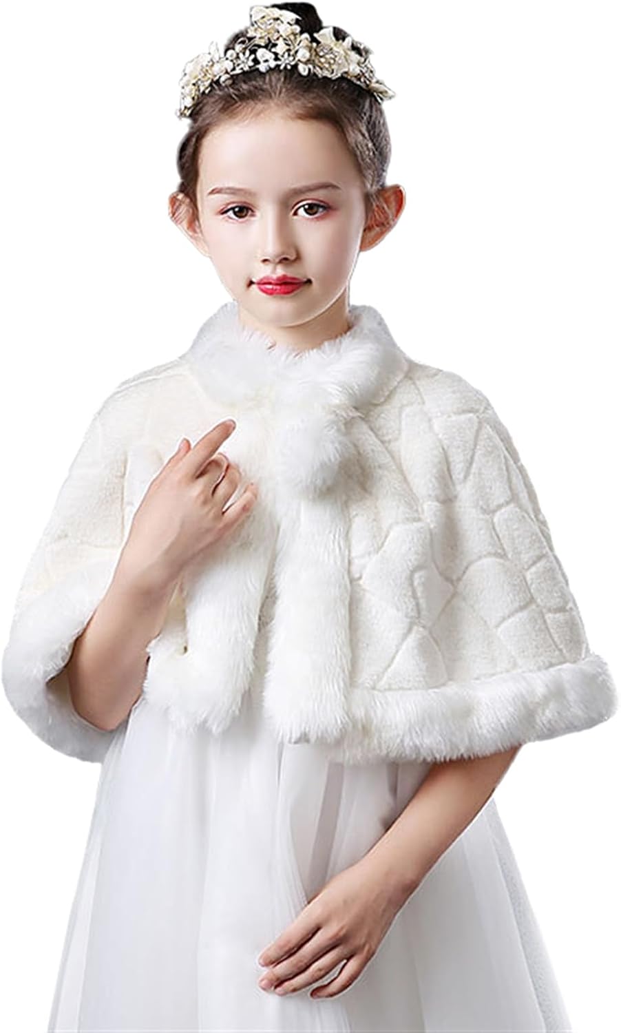SK Studio Girls Faux Fur Wraps Shawl Girl Bolero Shrug Princess Cape Party Dress Up Jacket