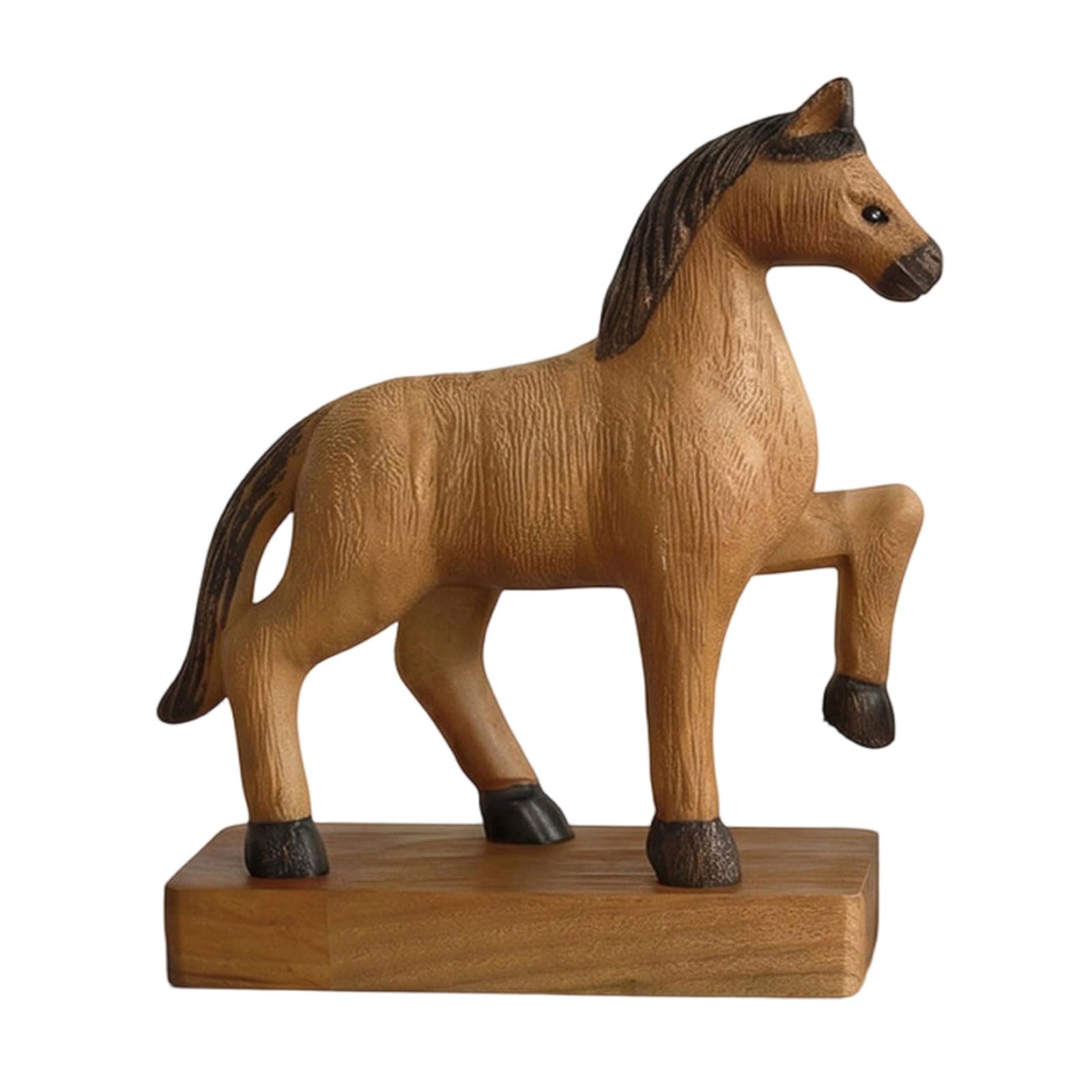 alloneslife Wooden Horse Figurine with Base Decoration for Home Desktop Decors with Classical Design and Auspiciously Meaning Home Decoration Horse Statue