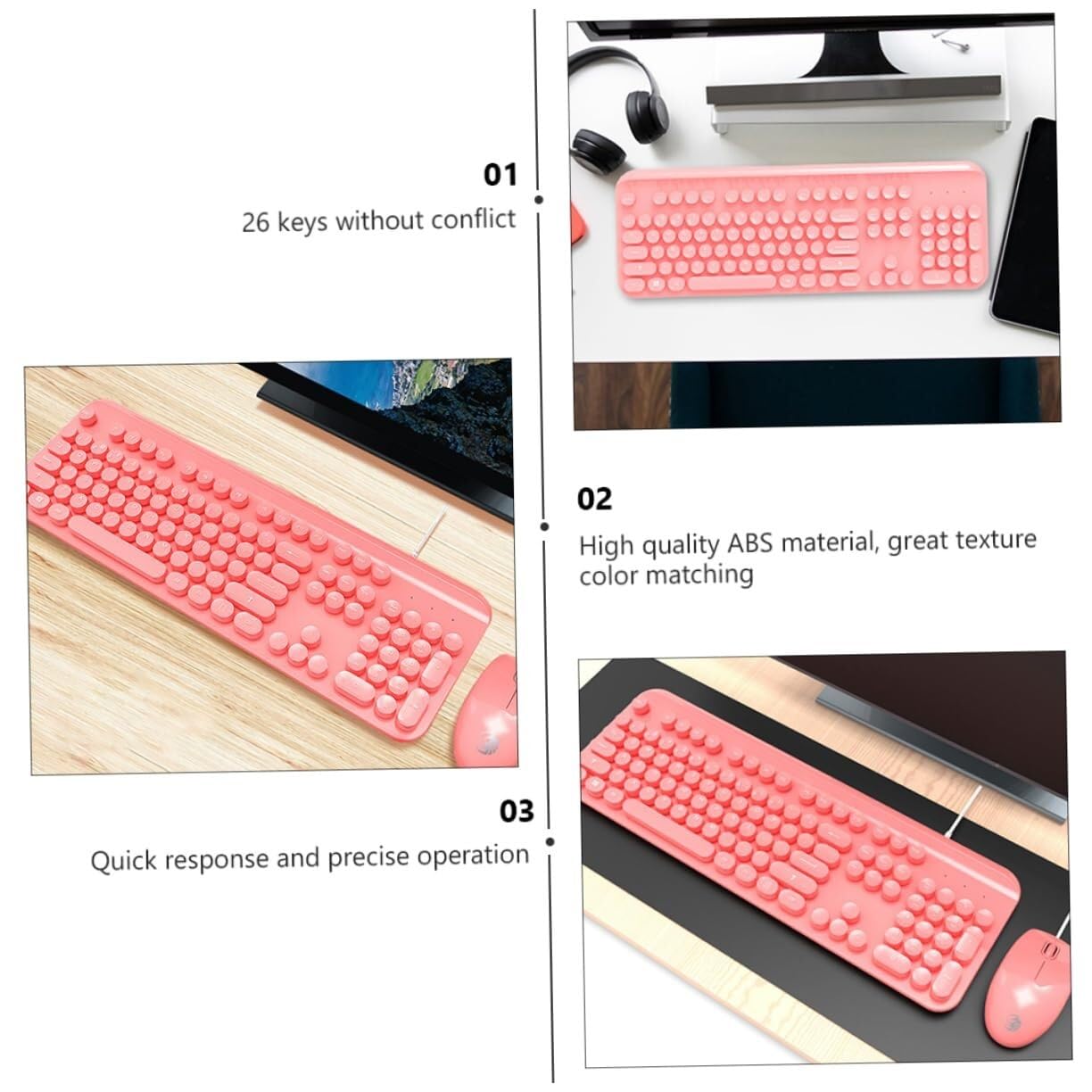 Klawiatura i Mysz do Gier, Zestaw Klawiatury I Myszy Do Gier, Klawiatura, Nowoczesna Mysz, Przenośna Klawiatura Wodoszczelna Klawiatura i Mysz(Pink)