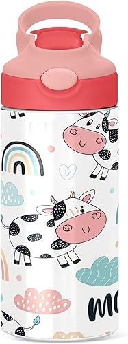 Miniatura 2 de Burbuja Cute Cow - Botella de agua para niños, sin BPA, aislada al vacío, de acero inoxidable, con tapa con pajilla, para niños y niñas, a prueba de