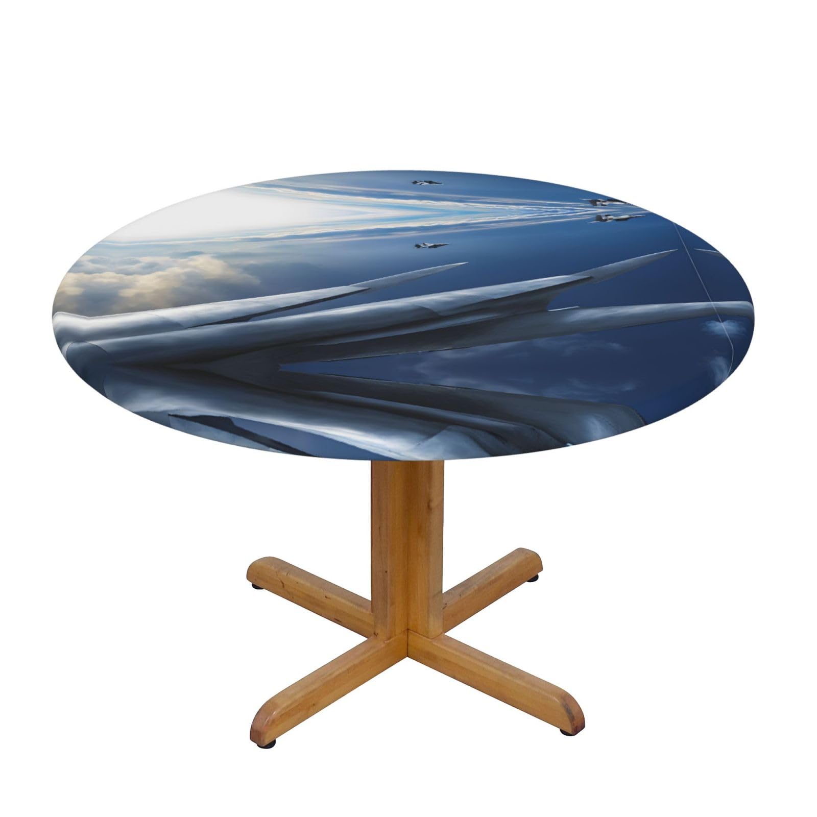 ESNAIUVCD Aircraft Fighter Jets print Waterproof Round Tablecloth,Outdoor Table Cloth with Elastic Edged, Elastic Tablecloth Wipeable, Garden Table Cloth Suitable for sizes 90cm-140cm