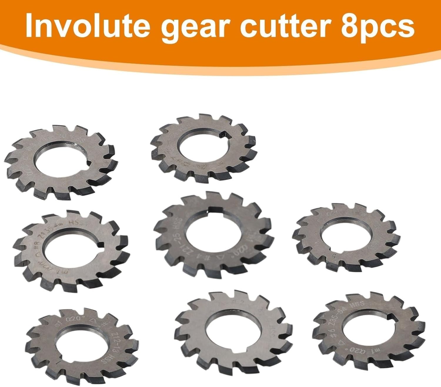 8Pcs HSS M1 Involute Gear Cutter Kit With 22Mm Bore, PA20° Pressure Angle For CNC Gear Milling, Metalworking And Manufacturing