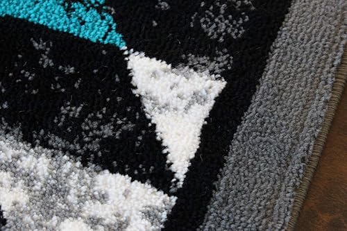 Miniatura 5 de Masada Rugs, Stephanie Collection - Alfombra de área del suroeste de nativos americanos, diseño envejecido 1106 turquesa, gris, blanco y negro (5