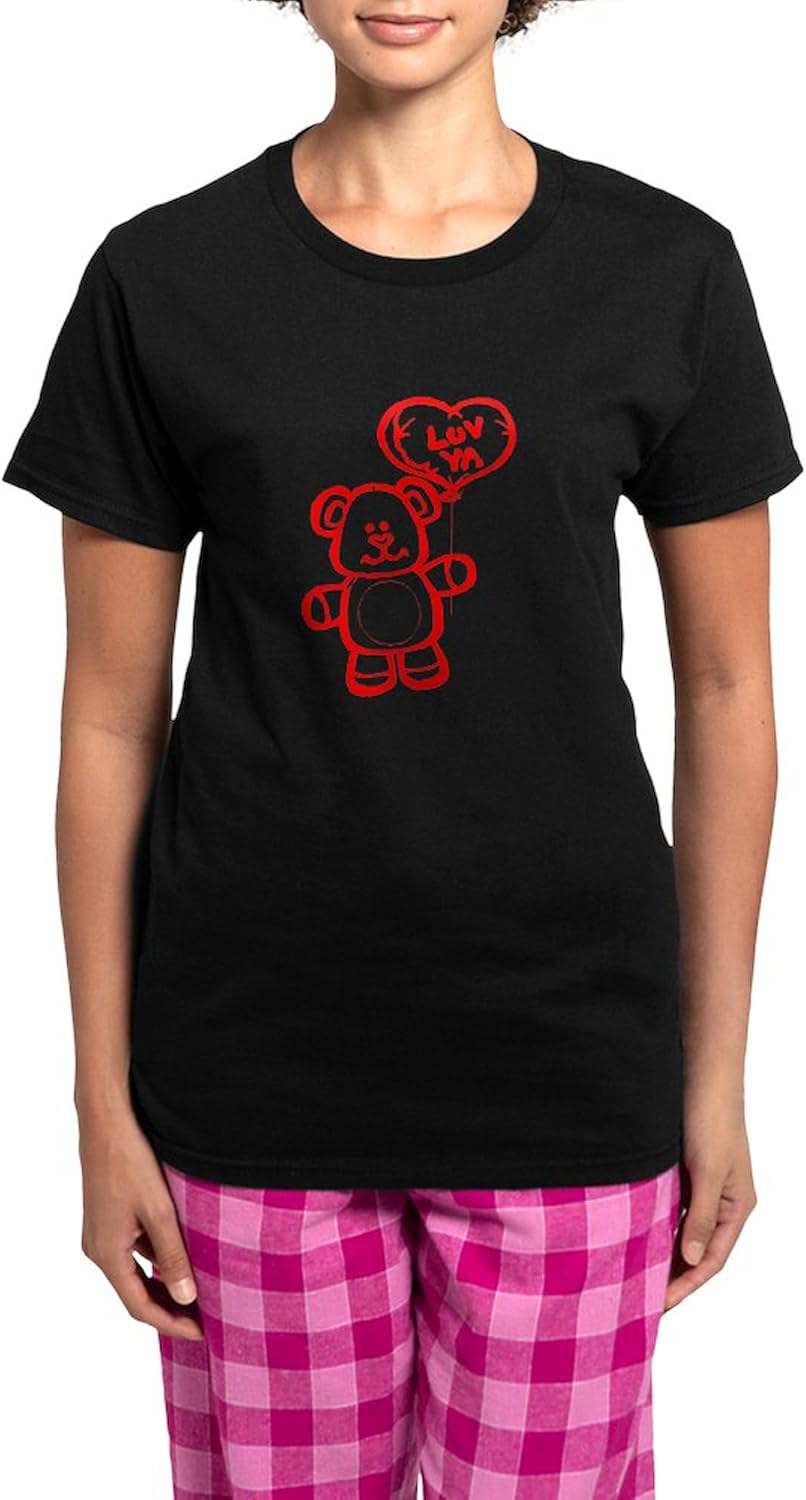 CafePress Red Teddy Bear With Heart Balloon Pajamas Womens Novelty PJ Sleepwear