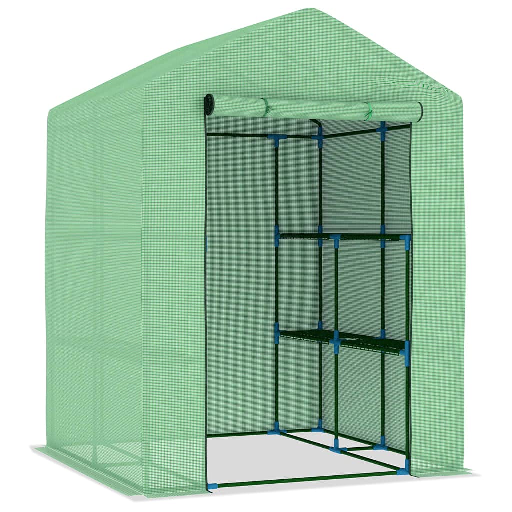 Invernadero con estantes, 143 x 143 x 195 cm, malla de polietileno de 170 g/m², marco de acero inoxidable con recubrimiento en polvo, puerta para ventilación, para frutas y verduras
