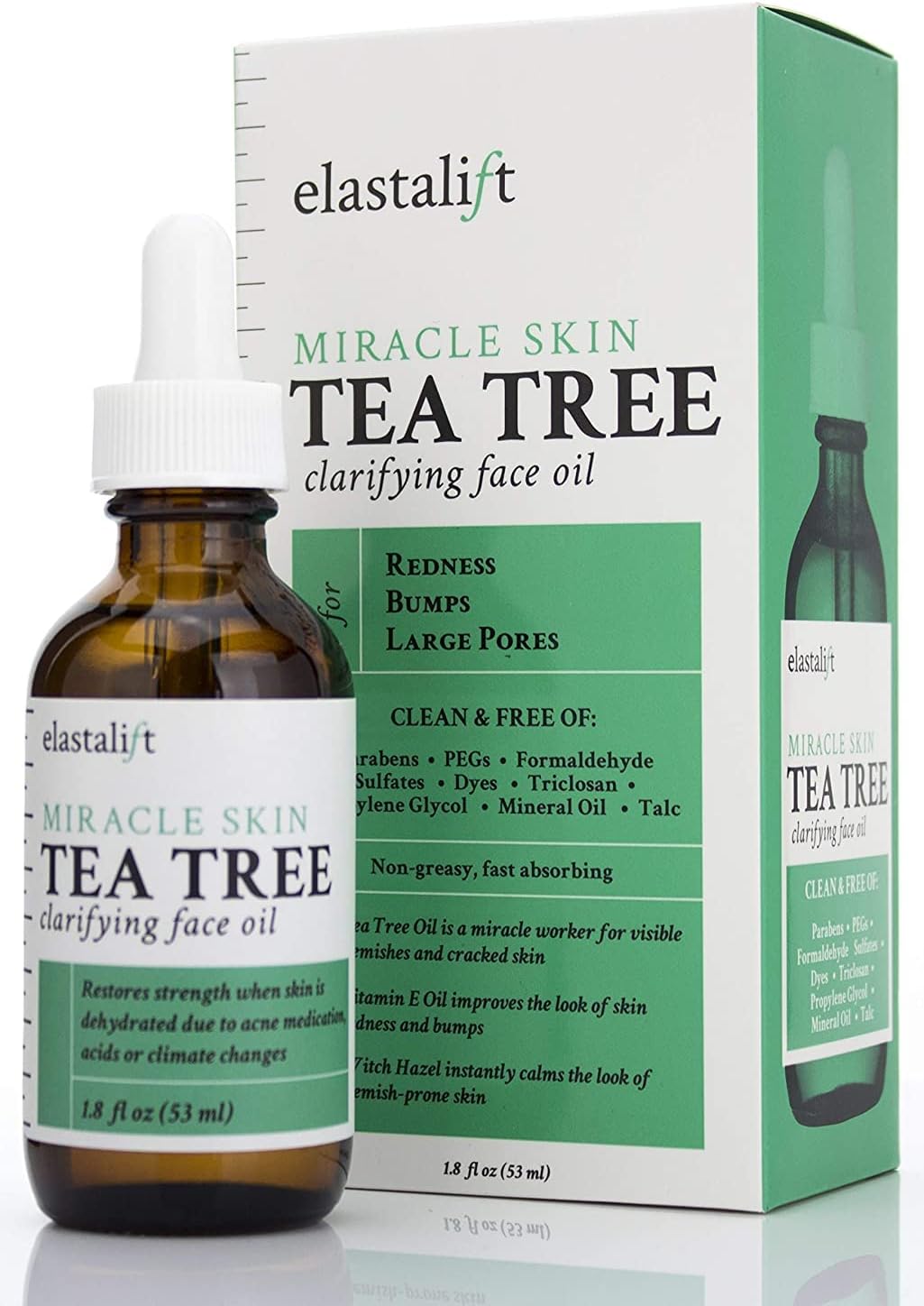 Elastalift (50ml) - 50ml Tea Tree Oil for face with Witch Hazel. Clarifying Tea Tree Face oil helps with Redness, Bumps, and Large Pores. (50ml)