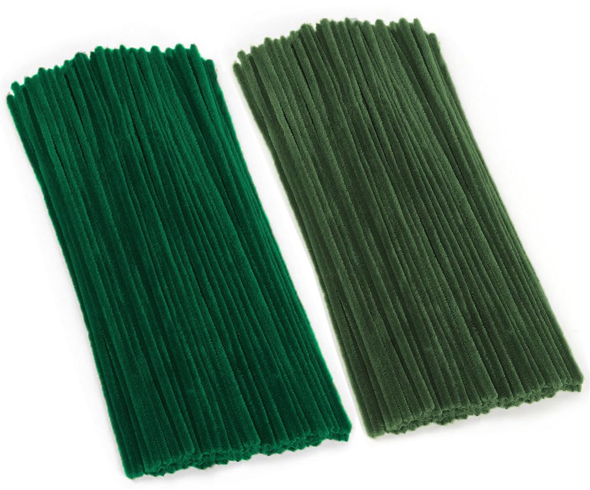 100 Pieces Dark Green Pipe Cleaners for Craft, 6 mm x 30 cm Long Pipe Cleaners, Flexible Chenille Stems Craft Supplies, Chenille Wire Bending Plush for DIY, Art Project,Decoration (Dark/Moss Green)