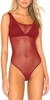 Women's Sheer Bodysuits Sleeveless One Piece Lingerie See Through Mesh Jumpsuit Tops