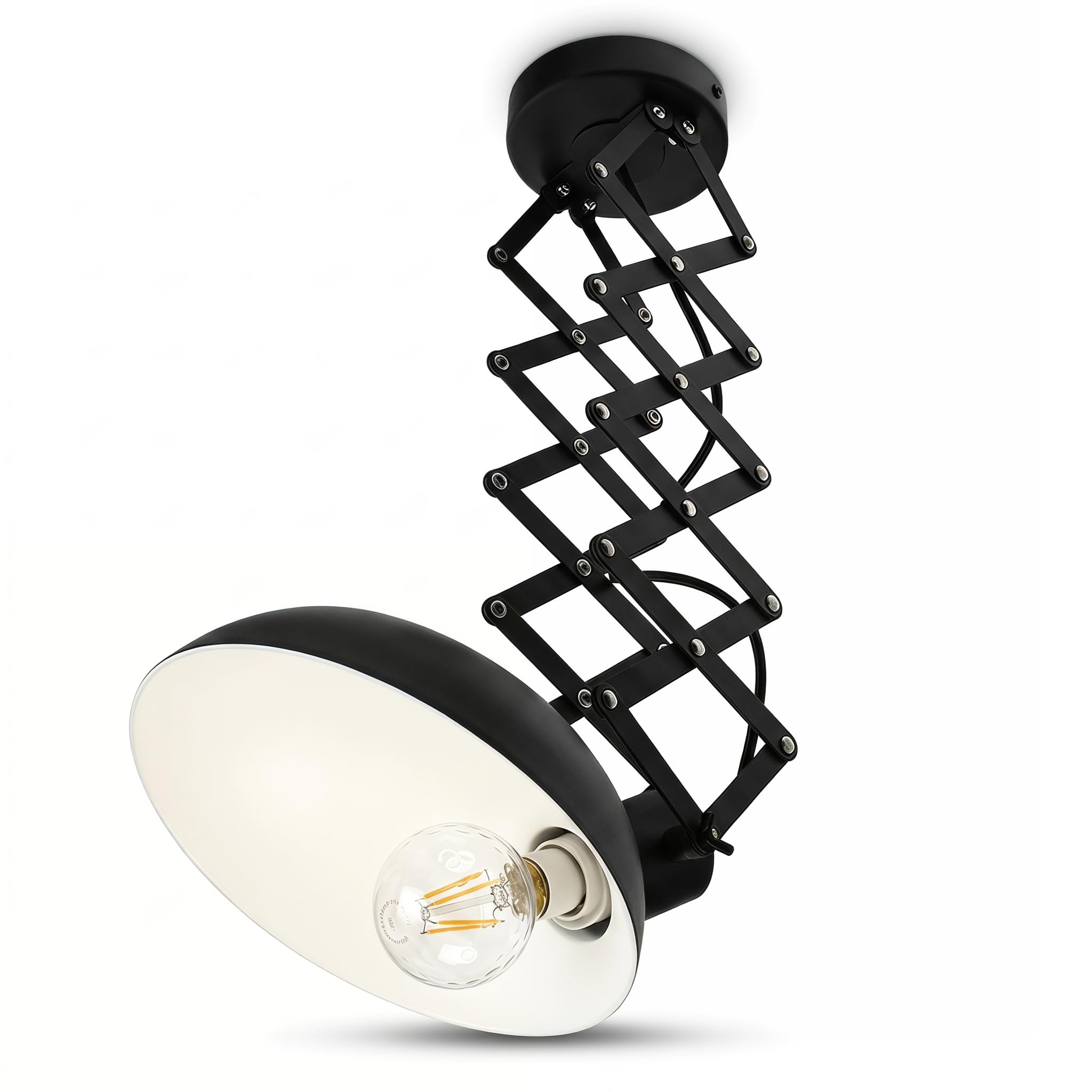 BARCELONA LED Vintage Industrielle Deckenlampe Ausziehbar Scherenarm Pendelleuchte E27, Metall Schwarz Matt, 220–240V, 40W, Verstellbar, Wohnzimmer Küche Schlafzimmer Büro Loft Beleuchtung