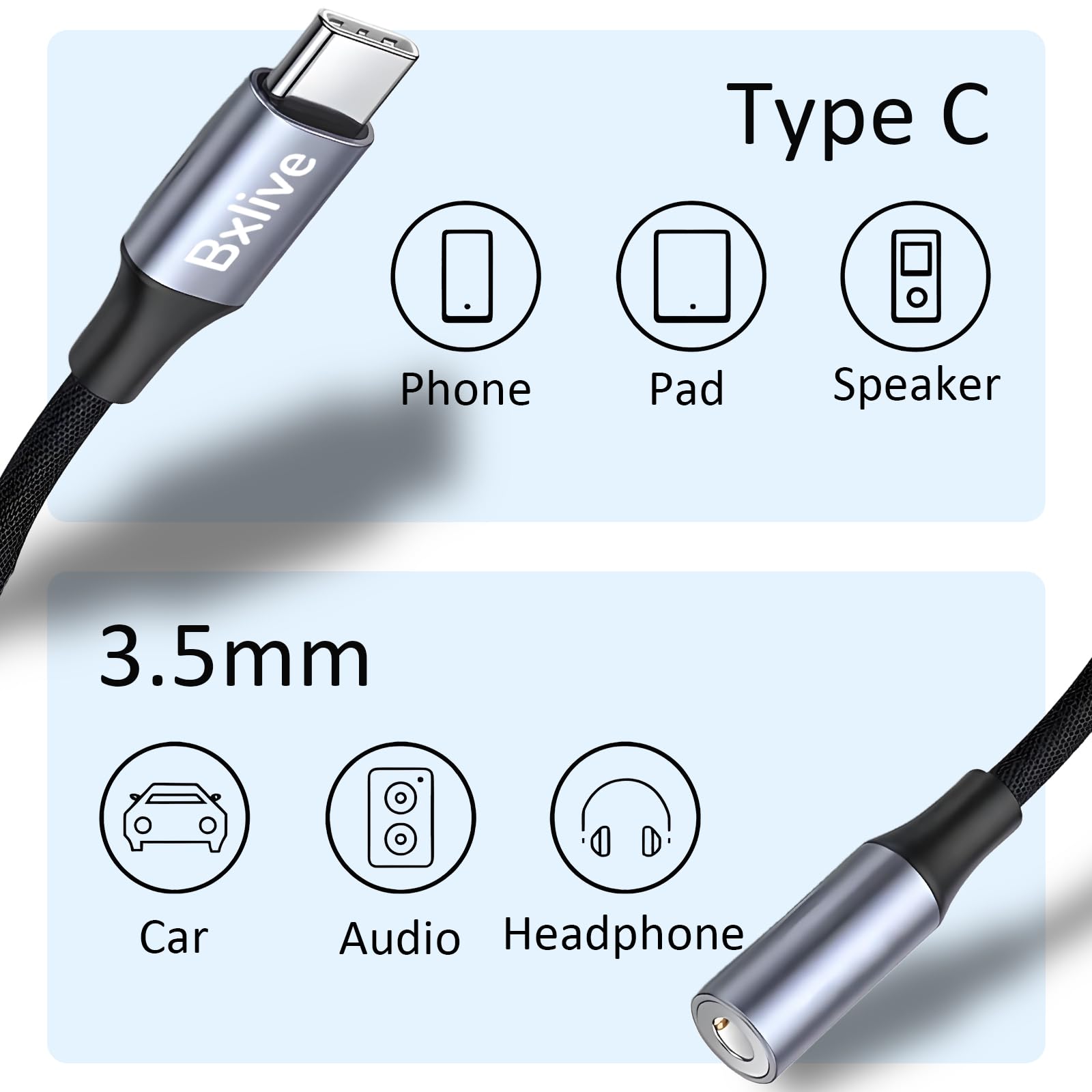 Bxlive USB C to 3.5mm Jack, 2 Packs Type C to 3.5mm Headphone Aux Digital Audio Earphone Adaptor, Aux to USB C Earphone Adapter for Samsung Galaxy, iPad Pro, HUAWEI, Xiaom, and More Type C — view 8