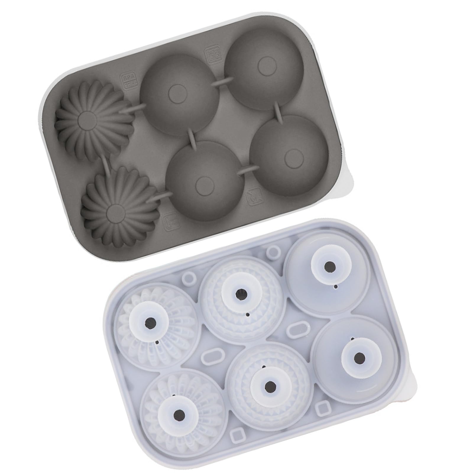 Jazuaiao Decorative Silicone Ice Cubes Tray 6 Round Cavities Efficient Safe Lid Funnel Ice for Cocktails Juices Flower Cubes Maker