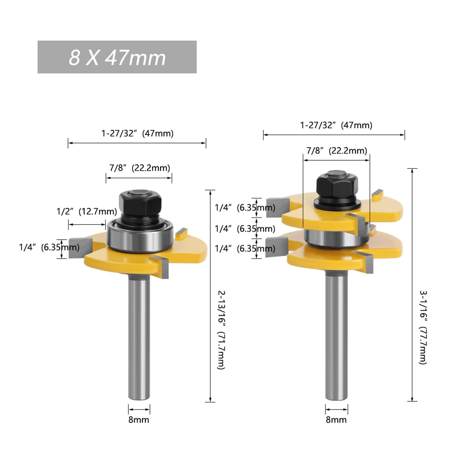 2 Pcs 8 millimetri Gambo Lingua Scanalatura Giunto Assemblare Punte del Router T-Slot Fresa for La Lavorazione Del Legno Utensili Da Taglio MC02002