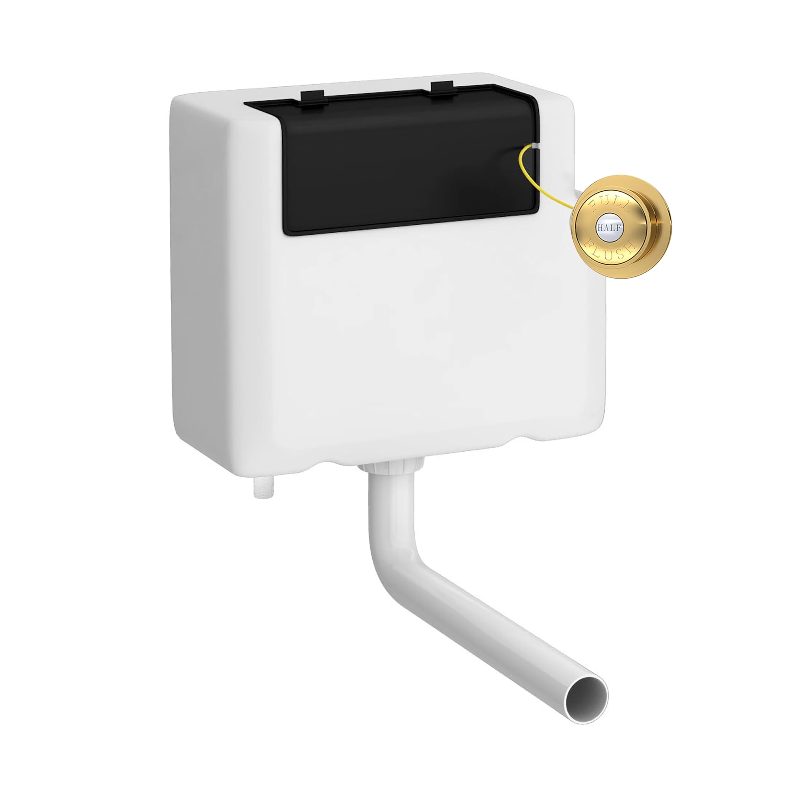 Balterley Brushed Brass Concealed Cistern With Dual Flush, Water Saving Bottom Inlet Concealed Toilet Cistern & Traditional Flush Plate For Back To Wall & Wall Hung Toilets - 340X142x296mm (Brushed Brass/White)