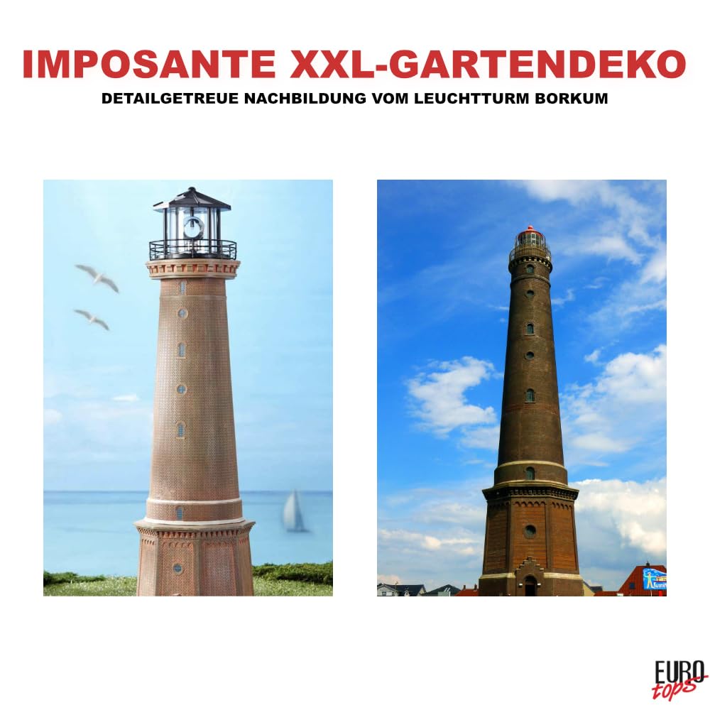 EUROtops Solar-Leuchtturm Borkum, handbemalt, 88 cm, XXL, maritim
