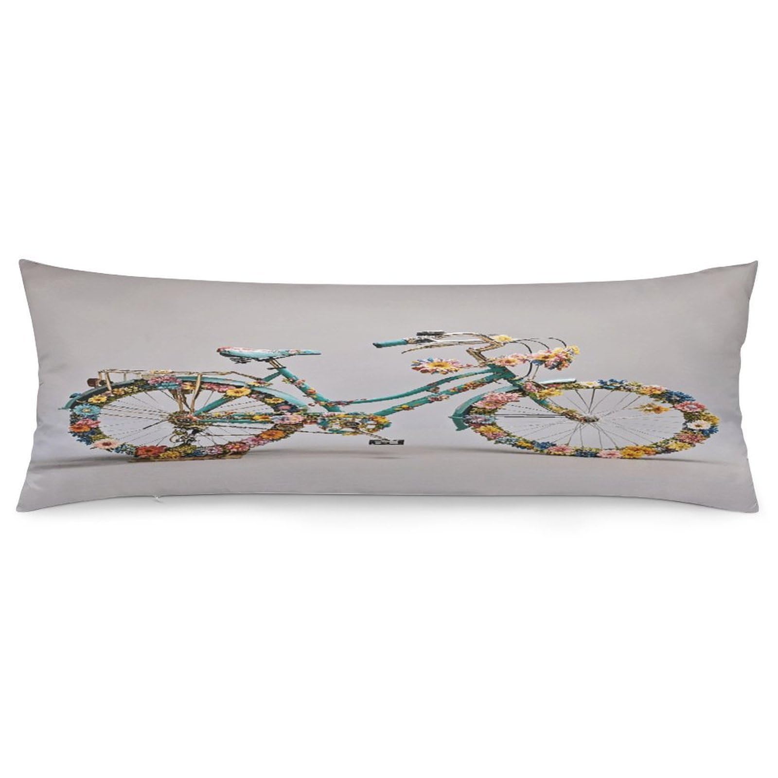 Flower Bicycle Pillowcase Decorative Long Body Pillow Case Soft Breathable Body Pillow Cover Modern Large Pillowcase Cute Body Pillow Pillowcases for Bedroom Couch 18.9 X 53 Inch