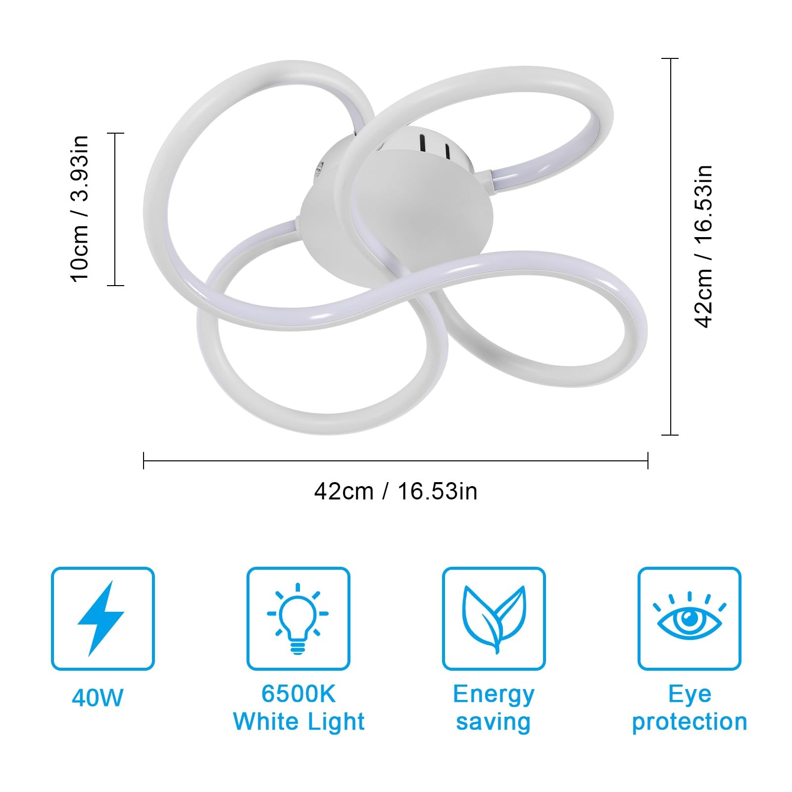 Comely Plafoniera LED Soffitto, 40 W 4500 LM Moderna Lampada da Soffitto Design Fiore, Lampada LED Soffitto Bianca per Camera da letto, Soggiorno, Cucina, Corridoio, Bianco Freddo 6500 K