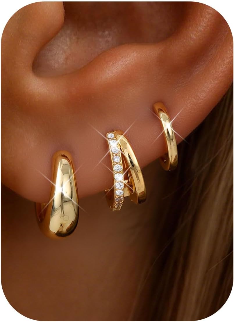 Jewelry Stack: Small 14K Gold Plated Hoop Earrings Set for Women