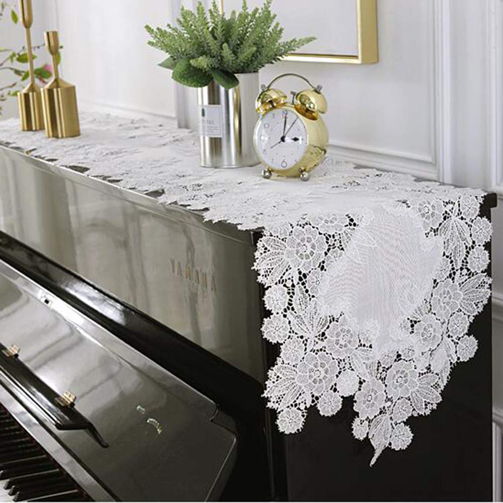 Boho makrama koronkowy bieżnik na stół na weselne stoły obiadowe prosty i elegancki design lniany kwiat haftowany biały 35 x 270 cm