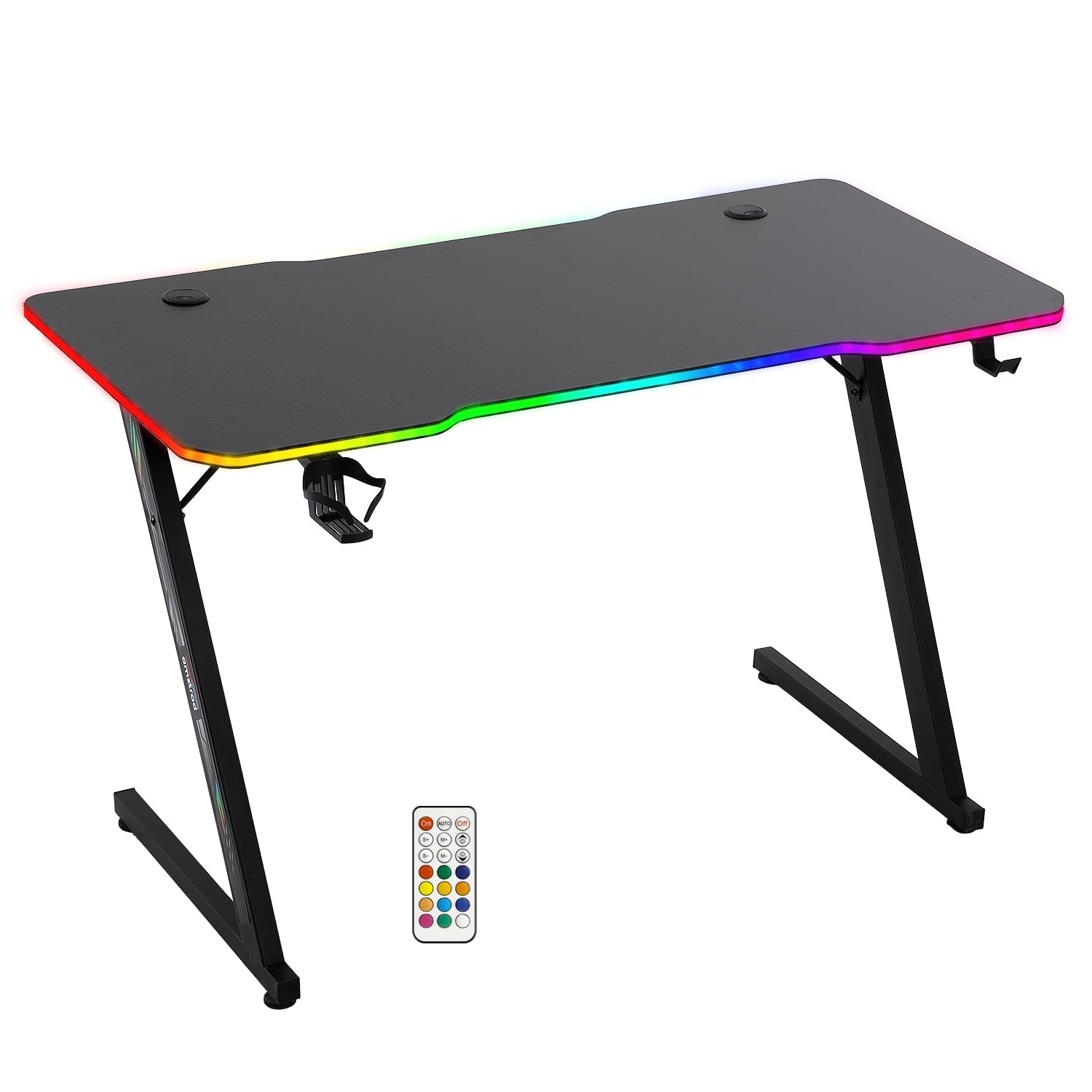 Amstrad DESK120Z-LED-AURORA Bureau Informatique Gamer avec retroéclairage RGB - Largeur 1m20 - Finition Carbone - Télécommande