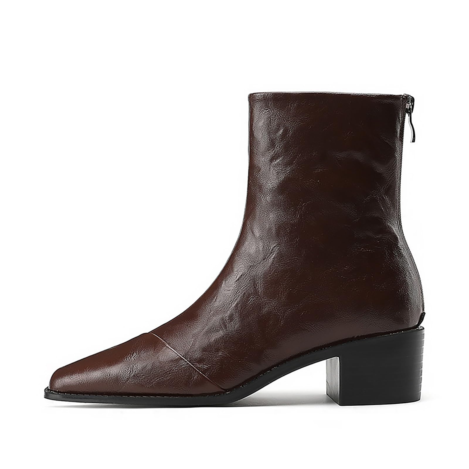 Womens Chunky Heel Back Zipper Dress Ankle Boot Fashion Square Pointed Toe Mid Block Heel Non-Slip Fall Winter