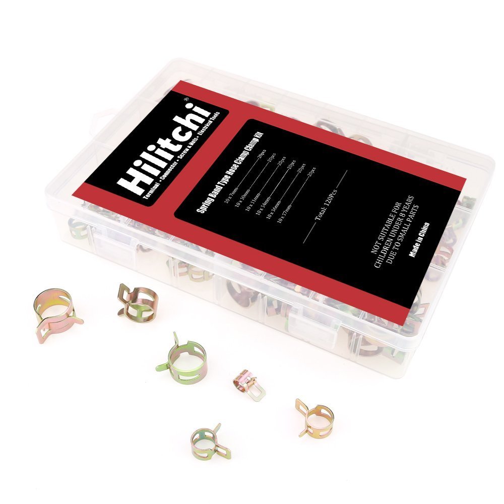 Hilitchi 120 Stück Federbandklemmen Set – 6 Größen (7–17 Mm), Federstahl, Für Schläuche, Kraftstoffleitungen & Mehr, Mit Aufbewahrungsbox