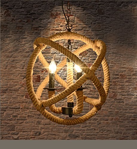 SUN-E Vintage Style 3-Lights Hemp Rope Ball Chandelier Retro Country Style Hanging Island Pendant Light Fixture(35cm) - Image 5