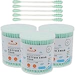 HOMEFOX Green Cotton Swabs Spiral - 600 Count Organic Cotton Buds Double Side Tightly Wrapped Cotton Tips Paper Stick Soft Gentle Lint-Free Cruelty-Free, Round & Spiral (Green)