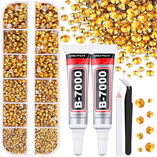 Image of 6100Pcs Resin Rhinestones for Crafting with 2Pcs 10ml B7000 Jewelry Glue, 1 Box Flatback Crystals Diamond (Gold) for Bedazzling Crafts DIY Nail Art Non Hotfix Gems for Clothing Shoes Tumblers