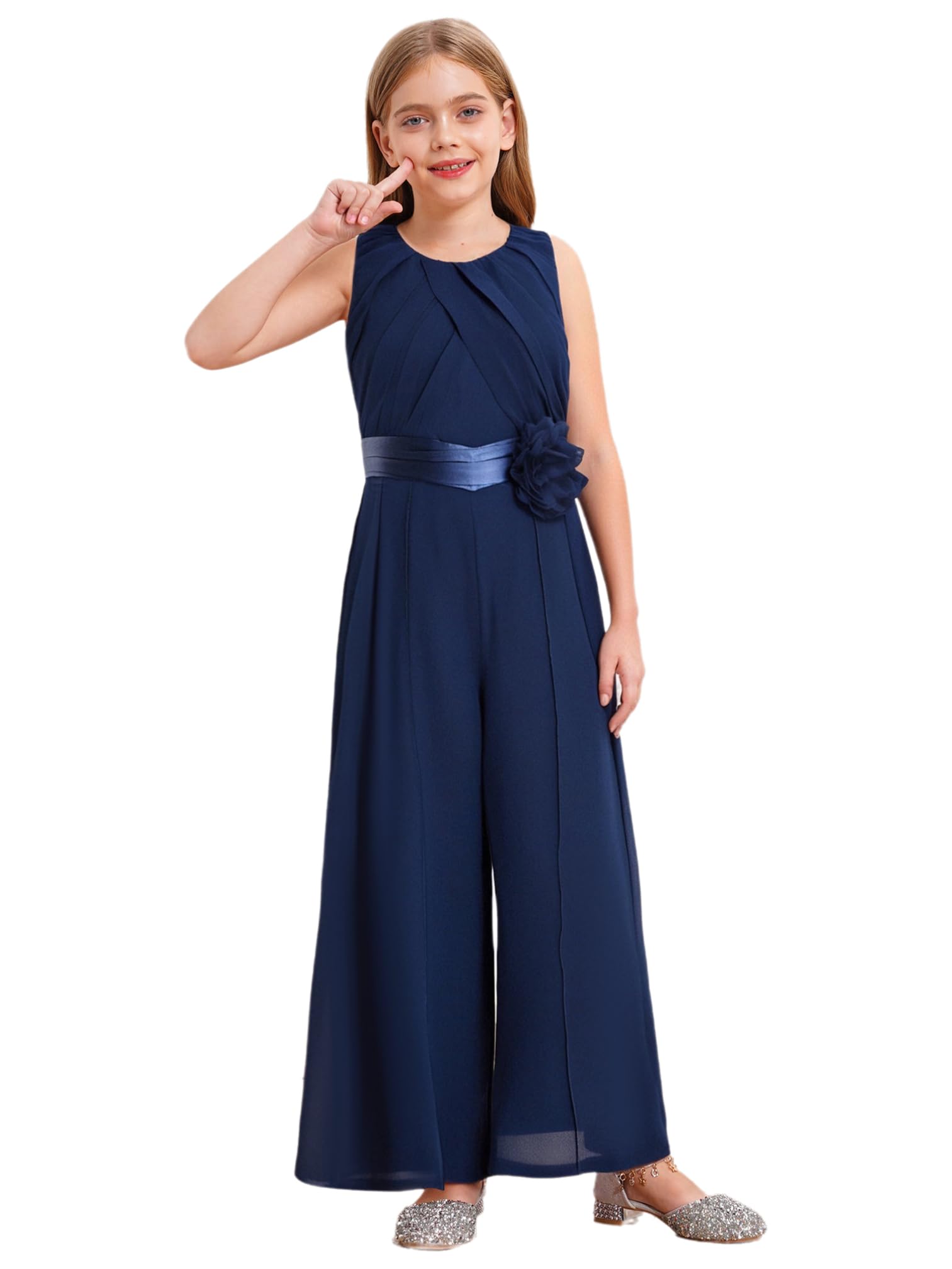 Agoky Combinaison De Cérémonie Soirée Cocktail Enfant Fille Salopette Mariage Demoiselle D'honneur Sans Manche Jumpsuit