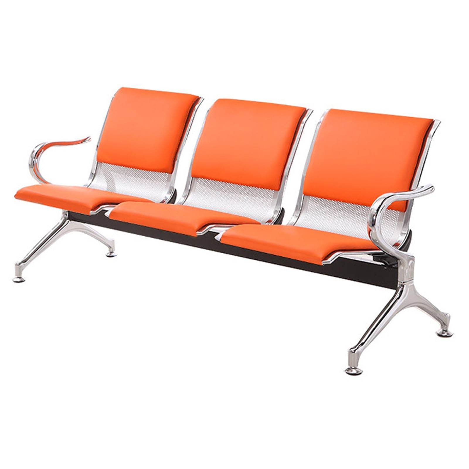 ASerZenith Breathable 3Seat Waiting Room Bench Steel Chairs With Arms Modern Airport & Mall Seating Durable Hospital Furniture,Orange-175Cm/69In