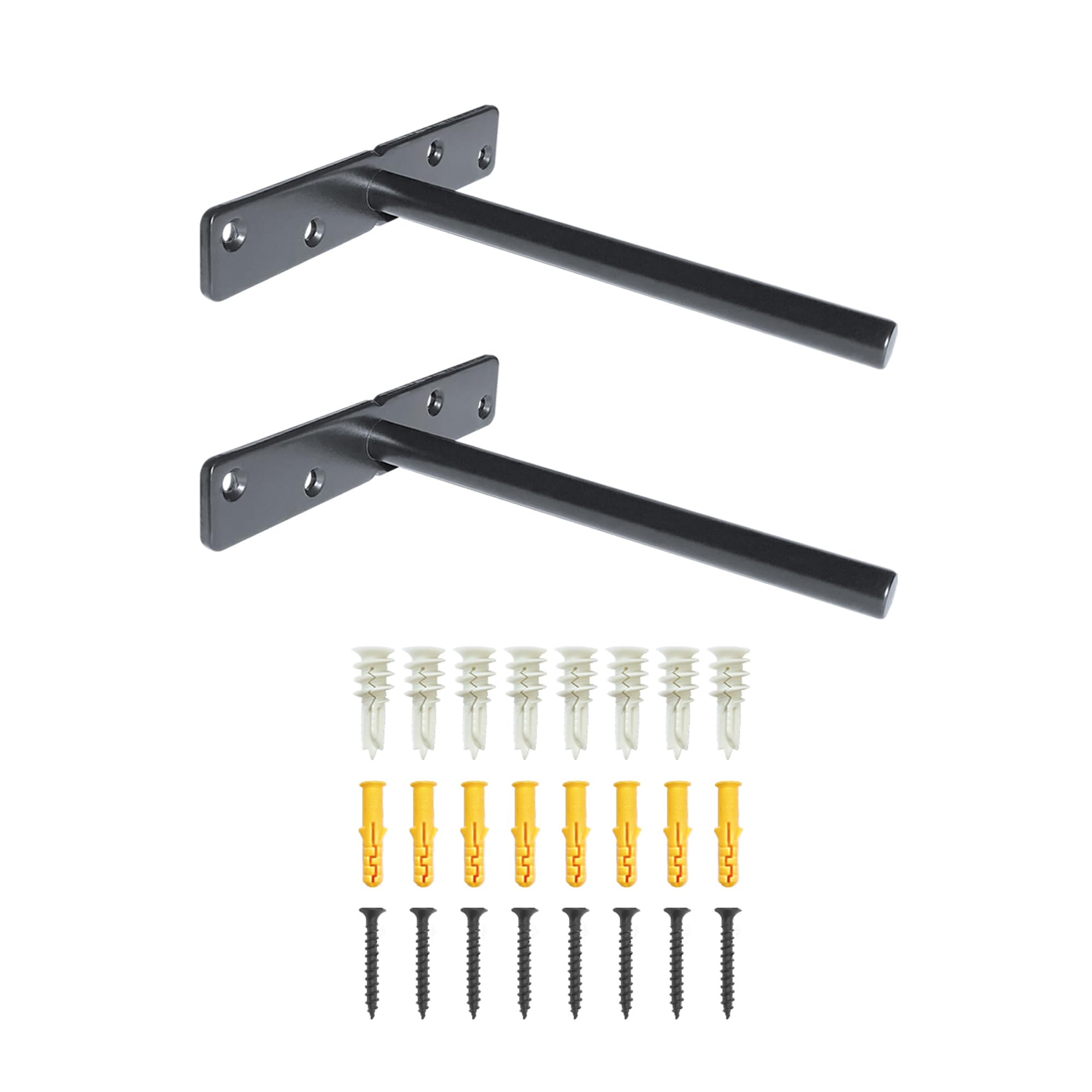 Dt Ironcraft Black Premium Heavy Duty Floating Shelf Brackets - Solid Steel Wall Mounted Bracket For Concealed Shelves With Screws & Wall Plugs For Drywall & Concrete Wall - Invisible Hidden Supports (2 Pcs, )