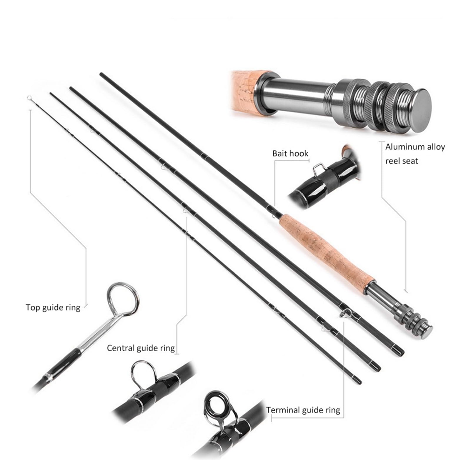 Set di Canne da Pesca Portatili in Fibra di Carbonio Kit di Canne da Pesca a Mosca Leggere e Durevoli per Viaggi con Zaino in Spalla 82x20x5 Cm