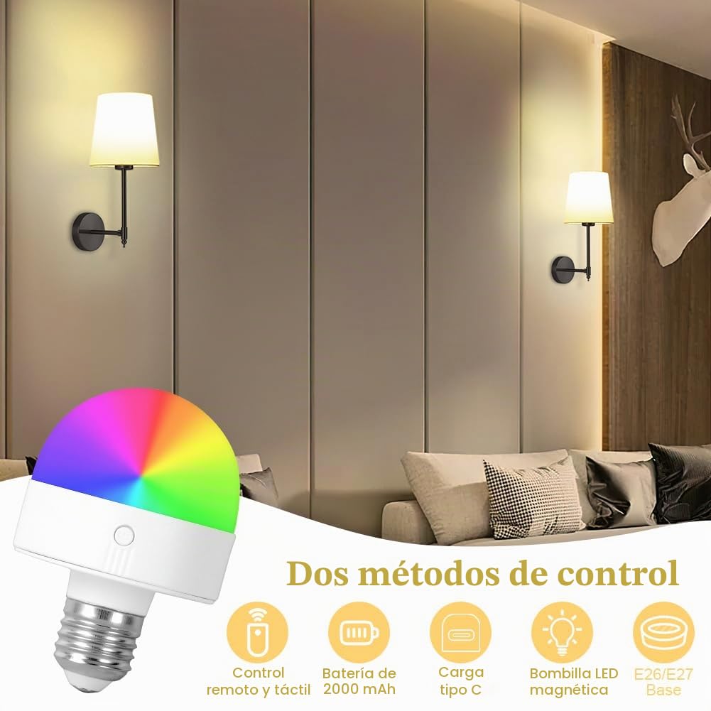 HOTUT Juego de 2 Apliques de Pared Que Funcionan con Pilas, Luces de Pared Negro con Pantalla de Tela Blanca, Lámpara de noche Sin Cable con Control Remoto y Bombillas Carga Desmontables, Regulable