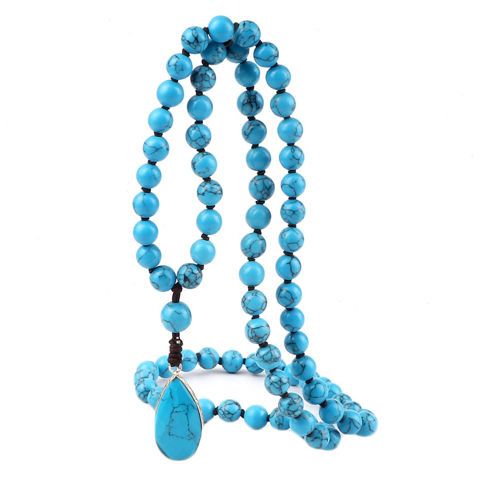 LLXYWJ Bracciale da 8MM per Uomo e Donna, Lega di 80 Perline Multistrato con Ciondolo a Goccia in Pietra Elastica