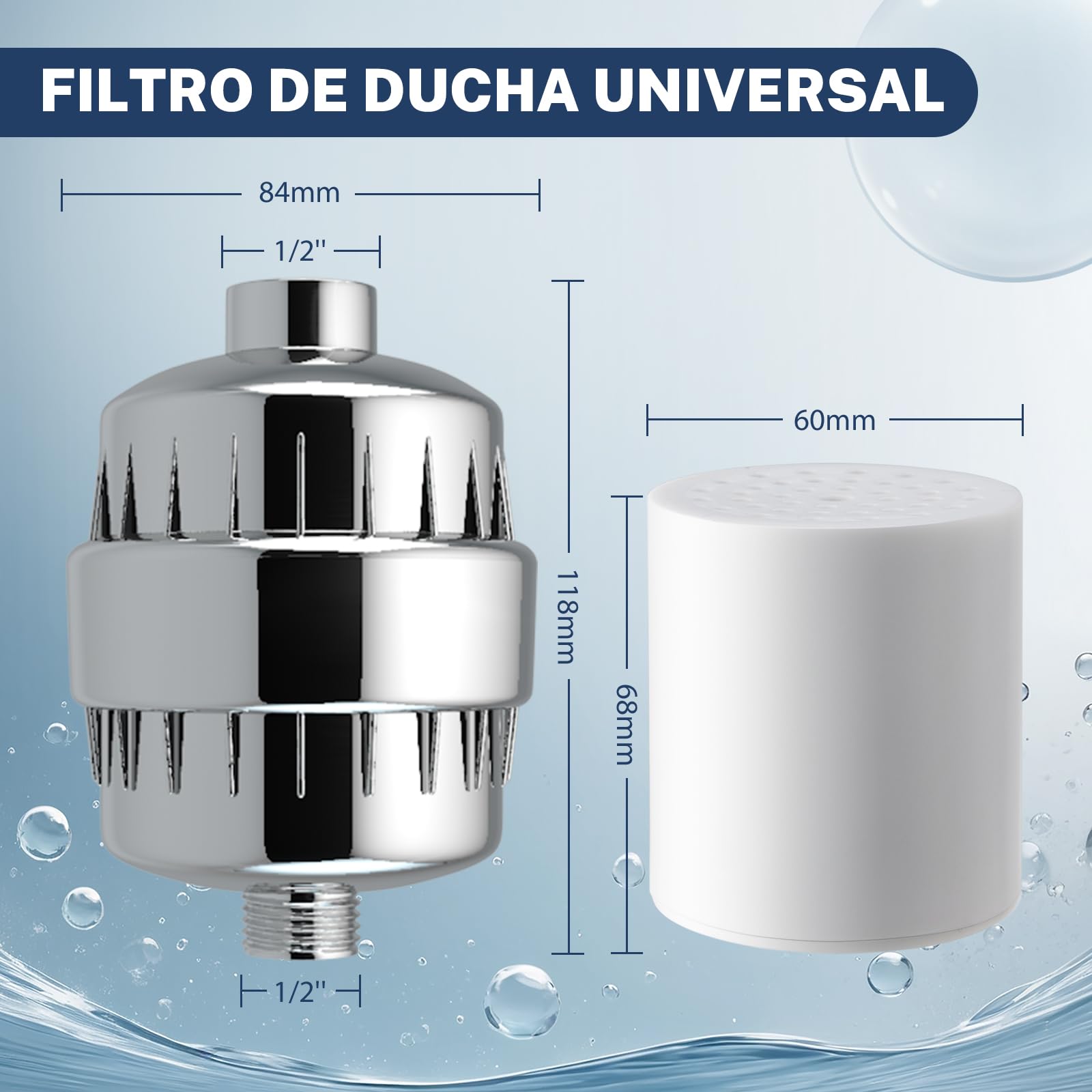iSpring SF2S Filtro de Ducha de 33 Etapas, Filtro Universal de Alta Capacidad para Agua Dura, Elimina Cloro, Metales Pesados, Olores, Mejora la Piel, Suaviza el Cabello, Fortalece las Uñas