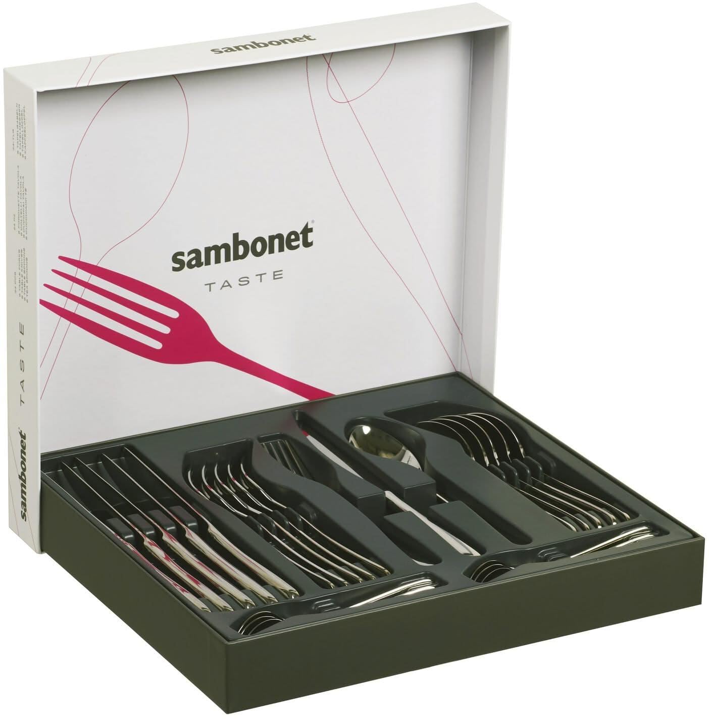 Sambonet - Taste Set di Posate da Tavola per 6 persone, 24 pezzi in Acciaio Inox finitura PVD : 6 forchette, 6 cucchiai, 6 coltelli, 6 cucchiaini da tè, Lavabili in lavastoviglie, Champagne
