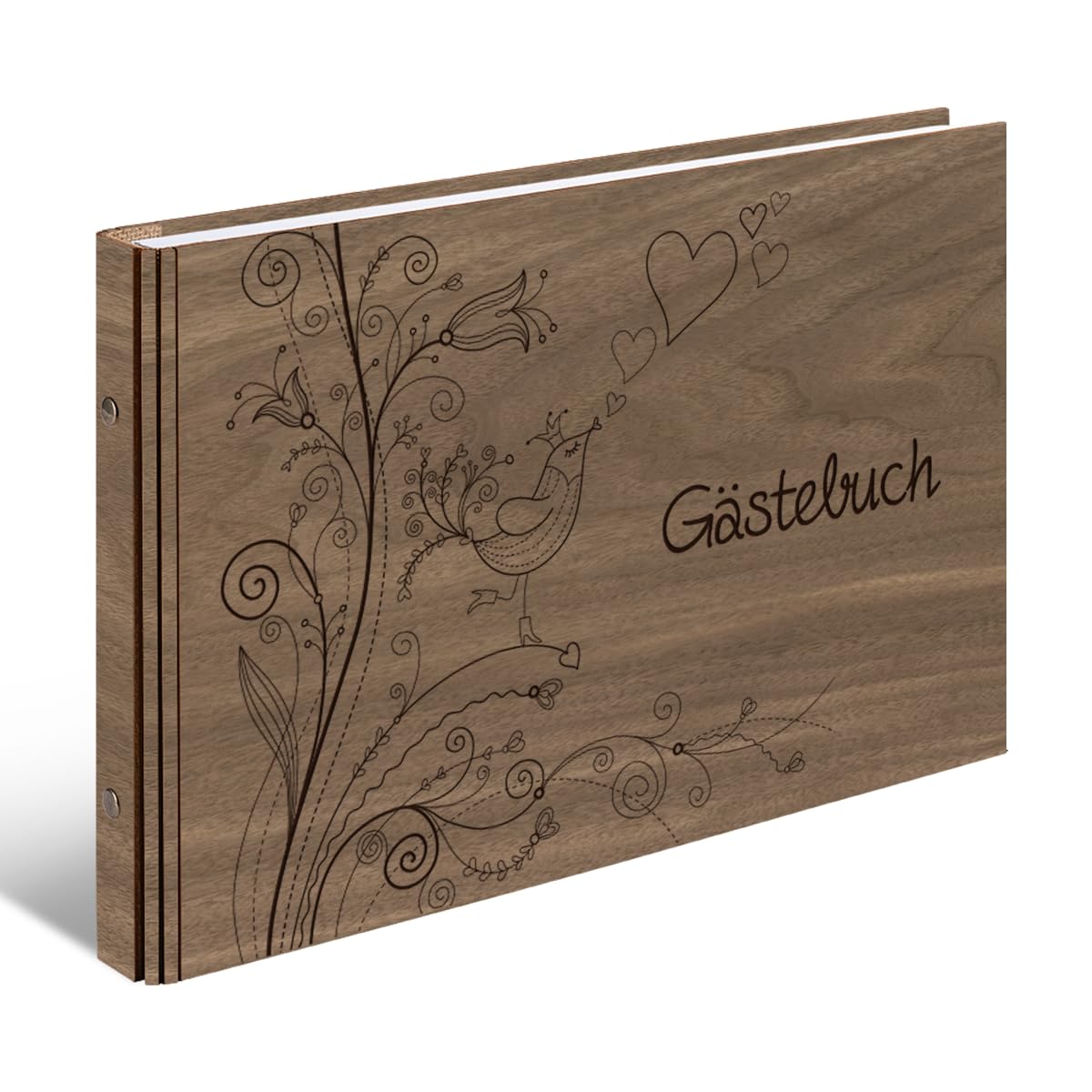 Hochzeit Hochzeit Gästebuch echtes Holz DIN A4 Buch - Liebesbaum - mit 72 Blatt / 144 Seiten Naturpapier Weiß