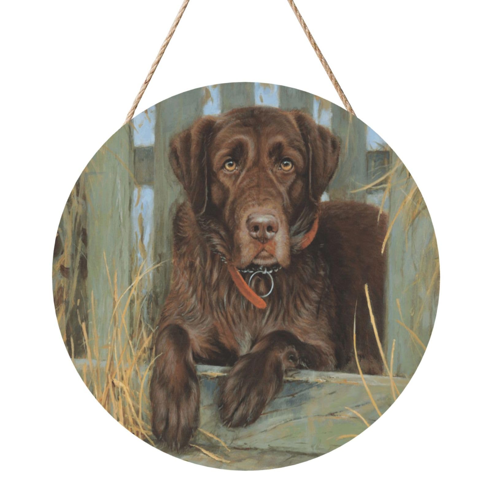 InOmak Labrador Dog Lab Chocolate, Round Wood Panel Painting 12 in, Wall Hanging Painting For Home