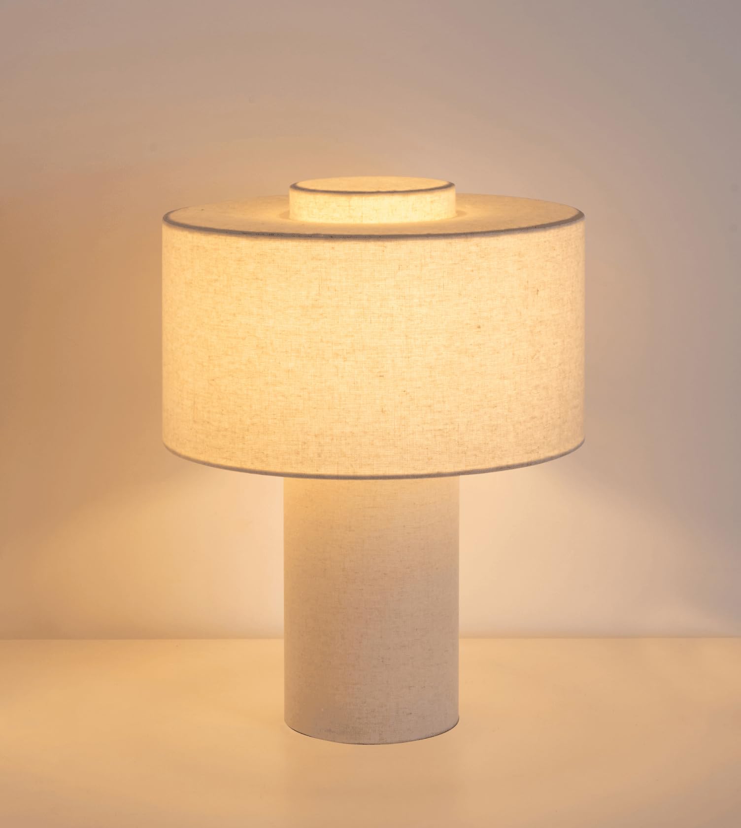NEONA KAYA Tischleuchte Leinen Beige – Minimalistische Tischlampe im Scandi-Stil, E27-Fassung, dimmbar mit dimmbarem Leuchtmittel, SmartHome-fähig, warmweiß 2700K, IP20, 3 Jahre Garantie