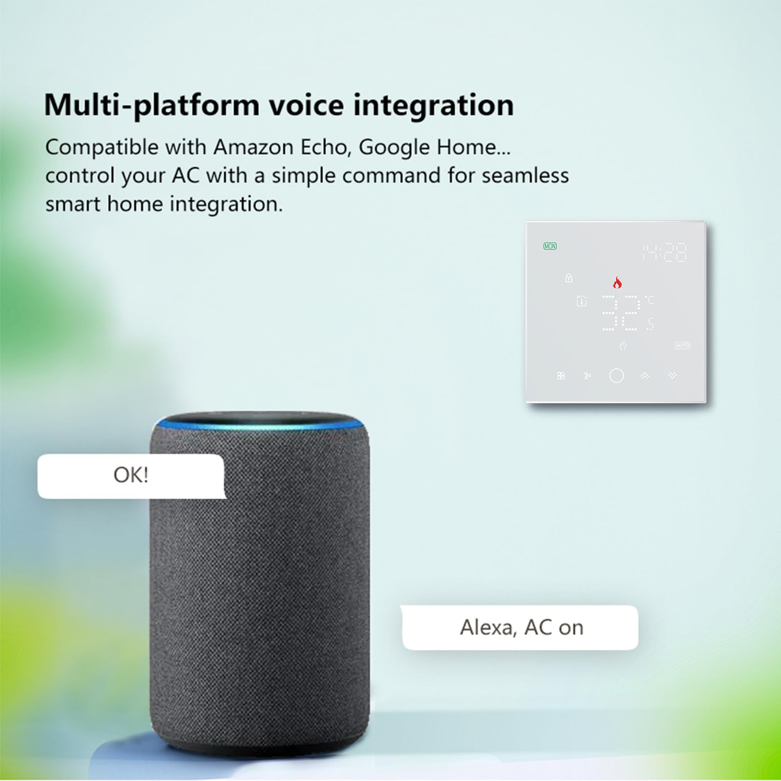 Termostato Inteligente para Aire Acondicionado VRF - Pantalla Táctil LED, Compatible con Alexa/Google Home, 4 Modos (Frío/Calor/Ventilación/Deshumidificación), Requiere Hub Zigbee