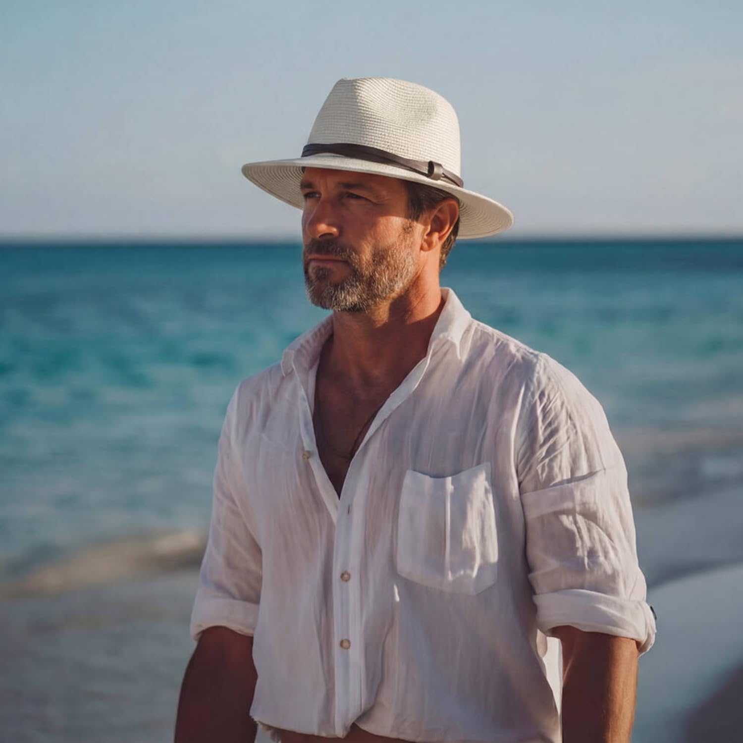 Creekstone Cappello Panama in paglia, cappello da sole Fedora, UPF 50+, tesa larga, cappello da sole Fedora estivo da spiaggia per uomo e donna