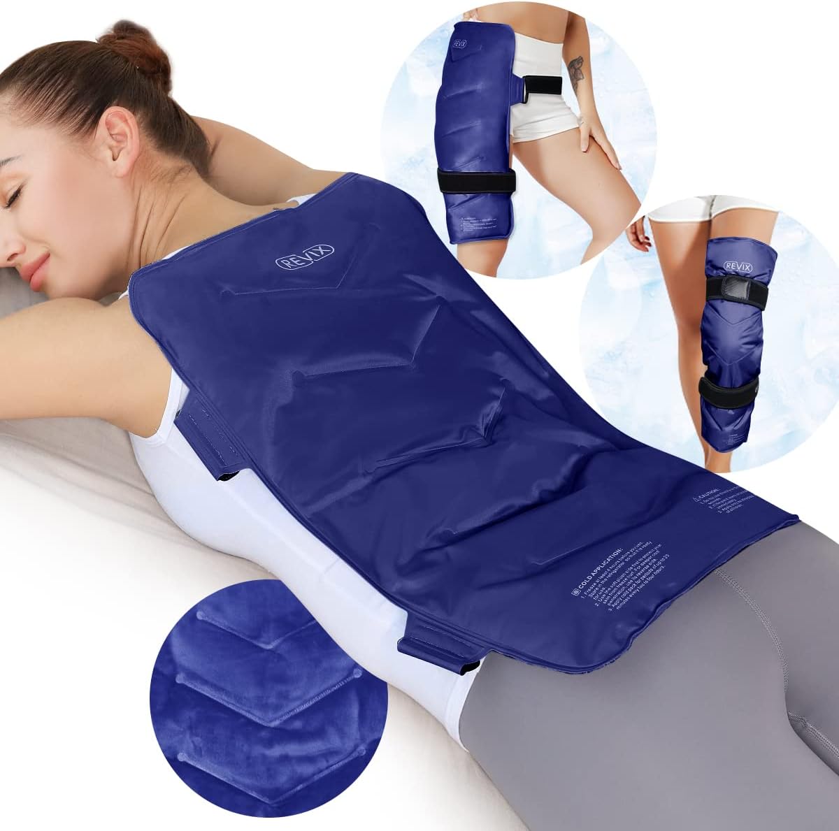 REVIX Hip Ice Pack Wrap for Bursitis Pain Relief and Full Back Ice Pack for Injuries Reusable, Navy