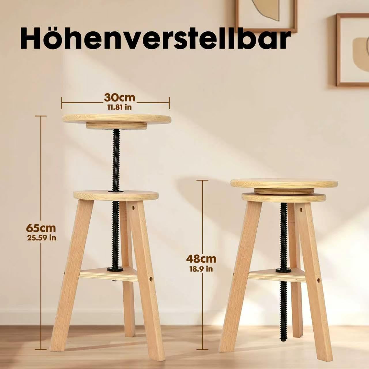 Höhenverstellbarer Zeichnerhocker aus Holz, Künstlerhocker, Hocker für Büro und Atelier, bis zu 100 kg, deutsches Buchenholz, ideal für Künstlerateliers, den privaten Gebrauch, die Küche und Bars