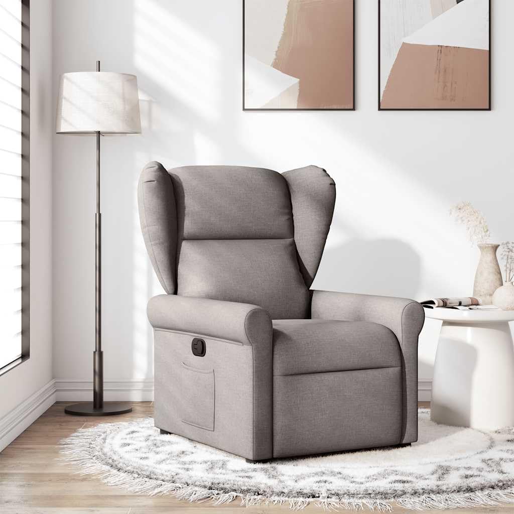 Fotel relaksacyjny z tkaniny taupe, regulowany ręcznie, nachylenie 135°, maksymalne obciążenie 110 kg, wygodny fotel wypoczynkowy, do salonu, sypialni, fotela do czytania