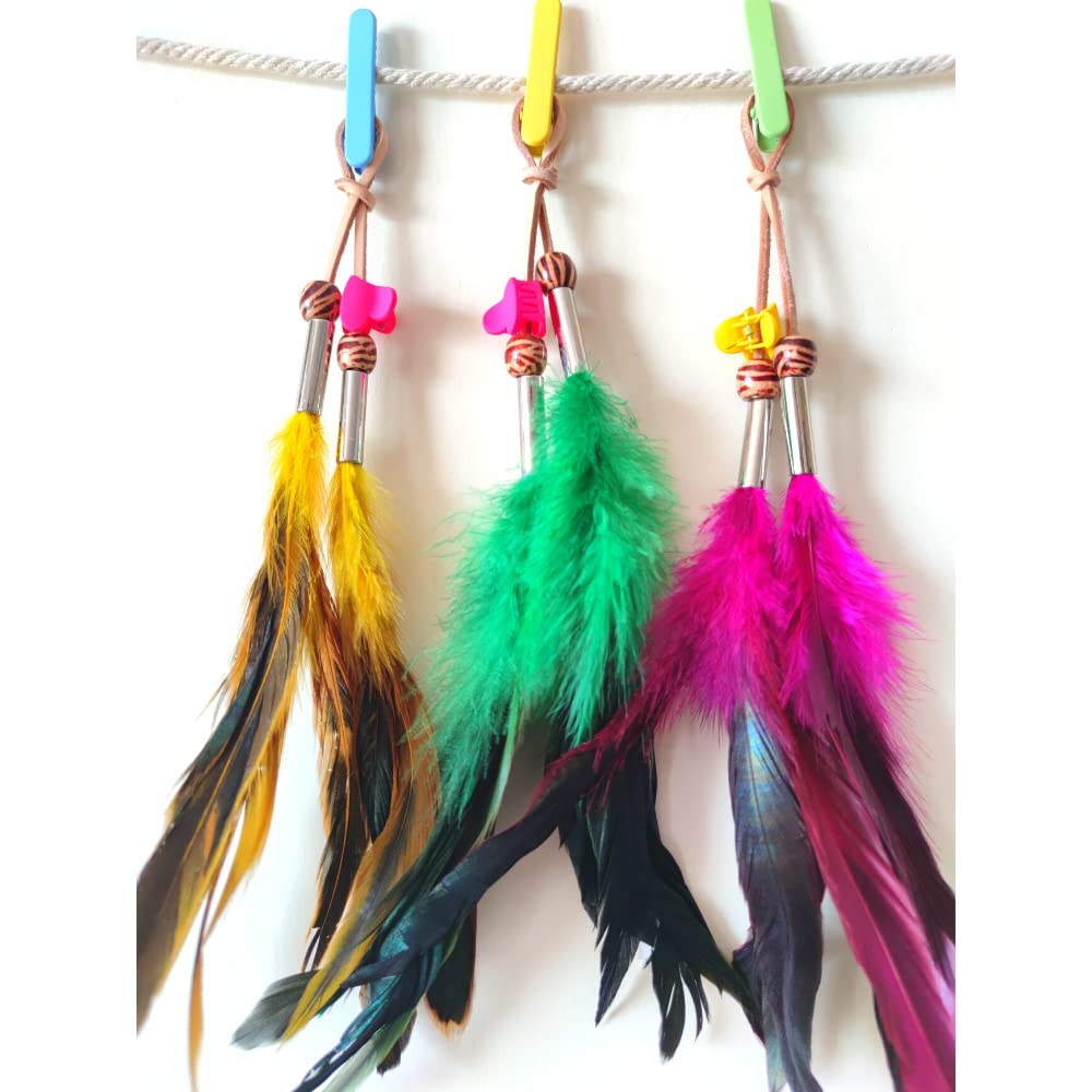 COOLCHIFeather Hair Clips Handmade Bohemian Hippie Hair Extension Indin Tribal Feather Clip for Women DIY Accessories Halloween Cosplay