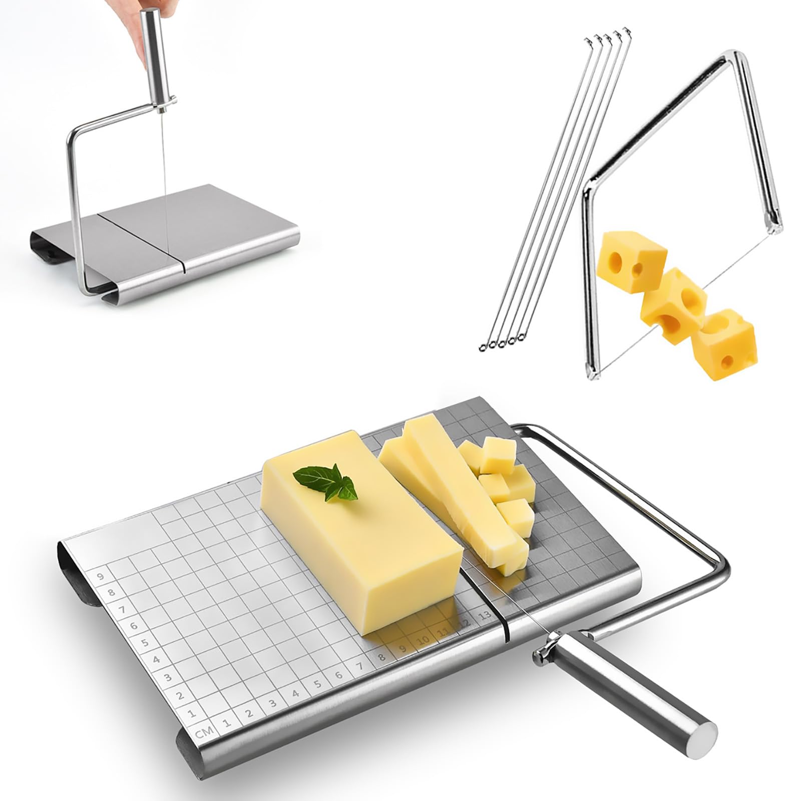 Affettatrice per formaggio in acciaio inox, tagliafili di precisione per formaggio, burro, salsiccia, cipolla, ideale per formaggi e cucina casalinga