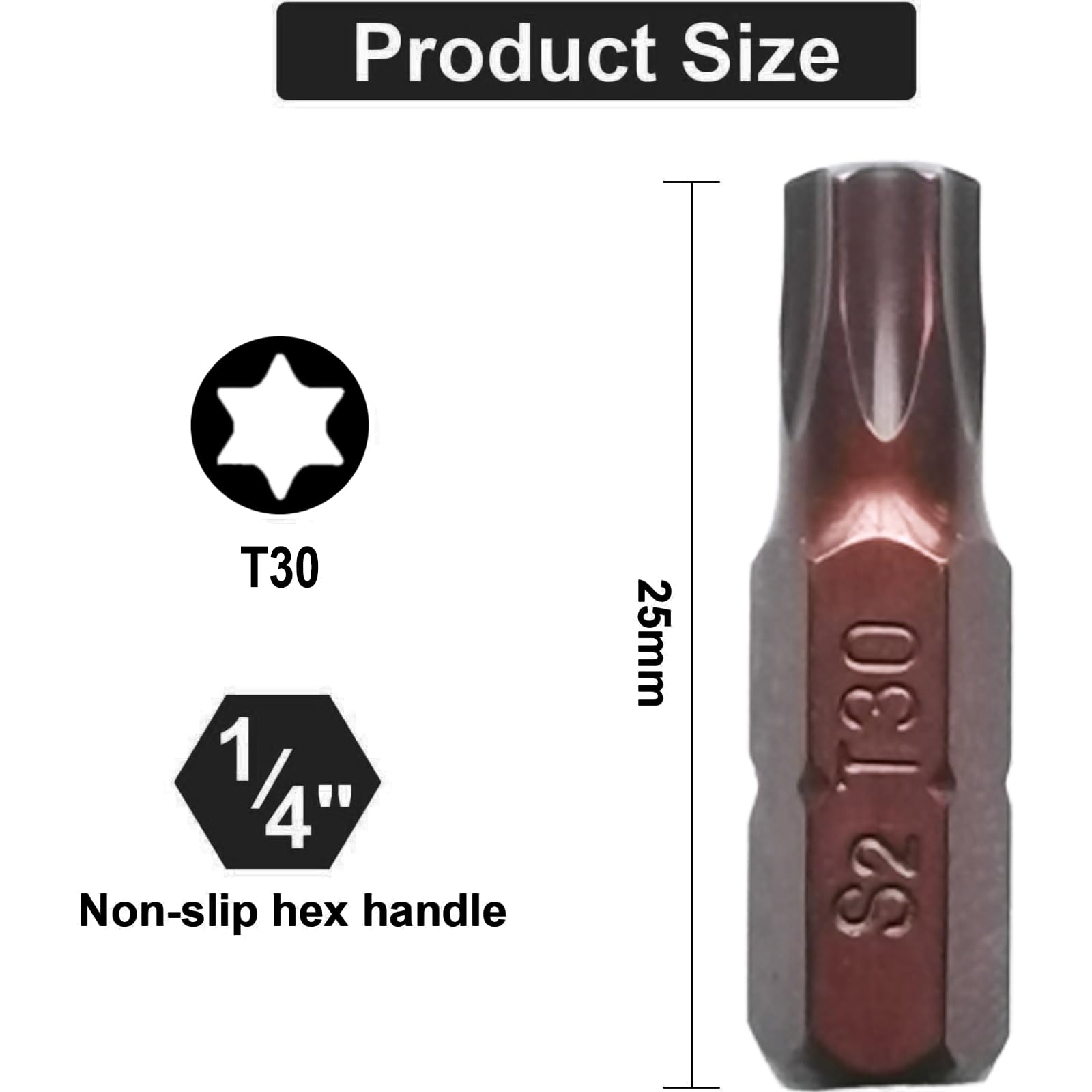 T30 bit x 30 pezzi, Torx Bit T30 1/4" attacco esagonale (lunghezza 25 mm)