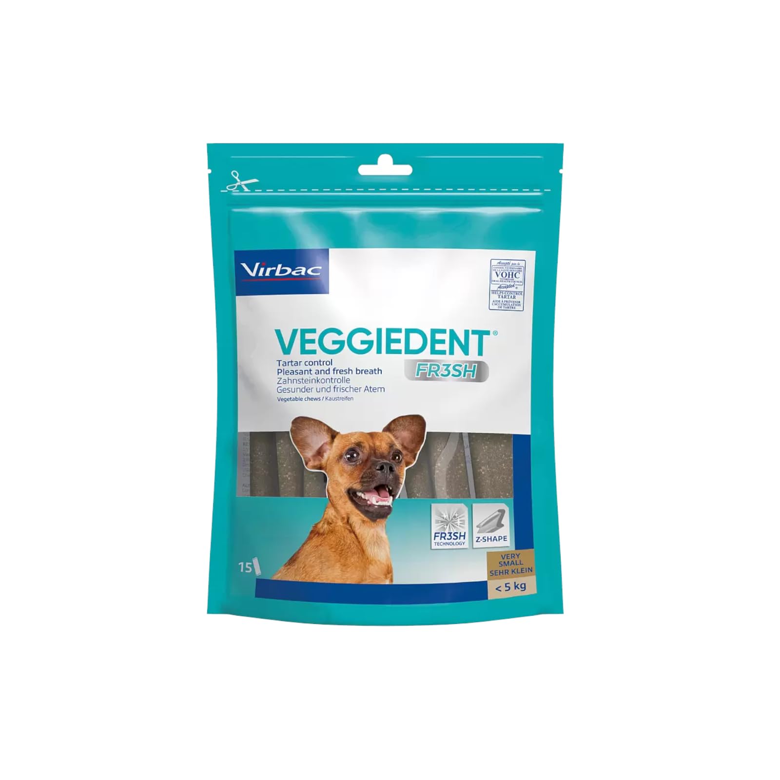 Virbac VeggieDent 15 Bandes XS < 5 kg | Pack Double | 2 x 120 g | Bandes à mâcher pour Petits Chiens | Friandise végétarienne à mâcher pour Le contrôle de la Plaque Dentaire