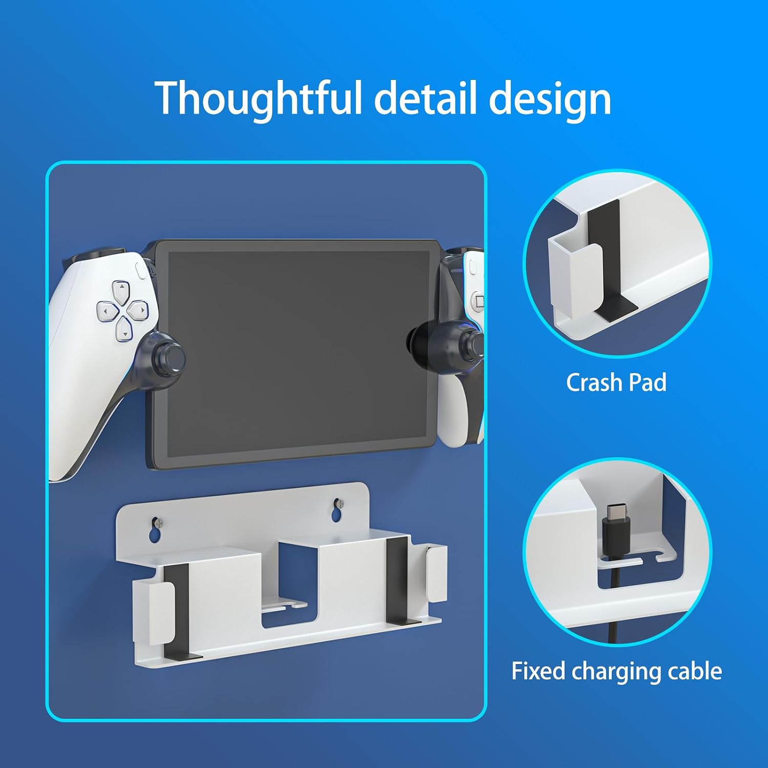 PlayStation Portal Wall Mount, Metal Storage Bracket with Charging Access | Only for PlayStation Portal Remote Player; wall-mounted metal holder includes nonslip padding, screws and installation tools