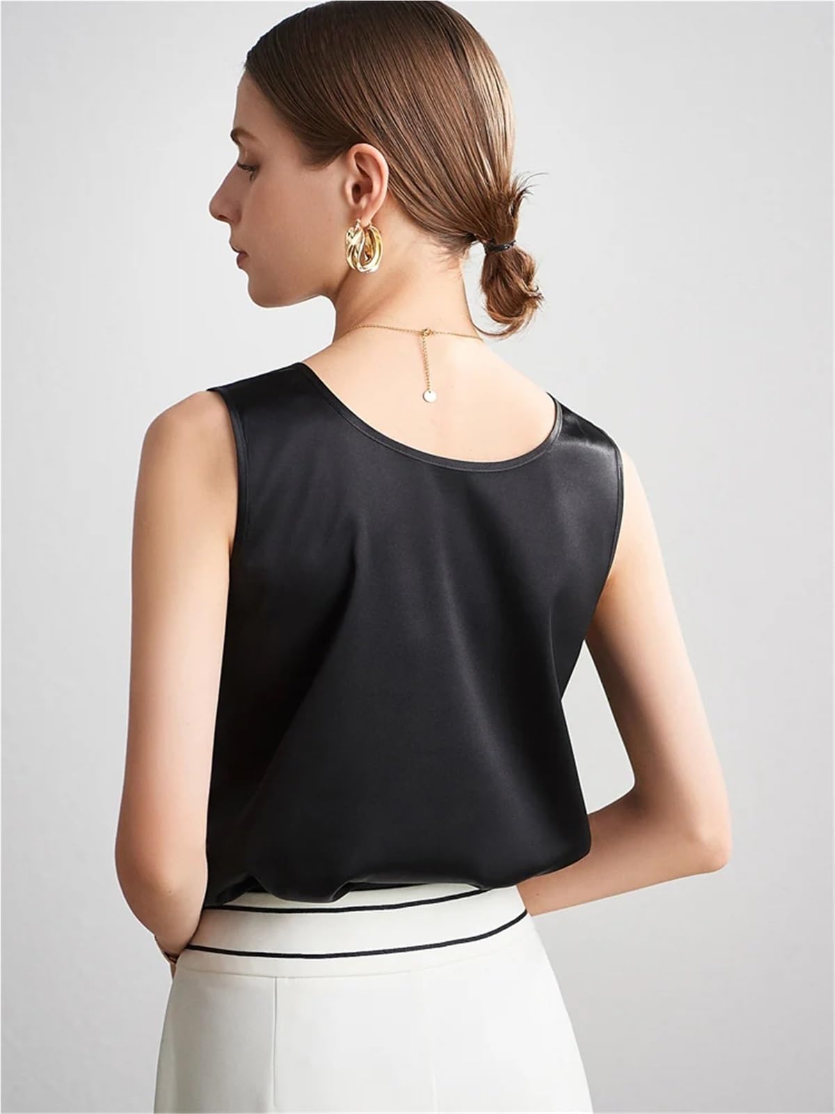 Tops Mujer Camisola Satén Camiseta básica y acogedora for Mujer, de Seda auténtica, sin Mangas con Cuello Redondo, Verano, Lisa(Nude Pink,XXL)